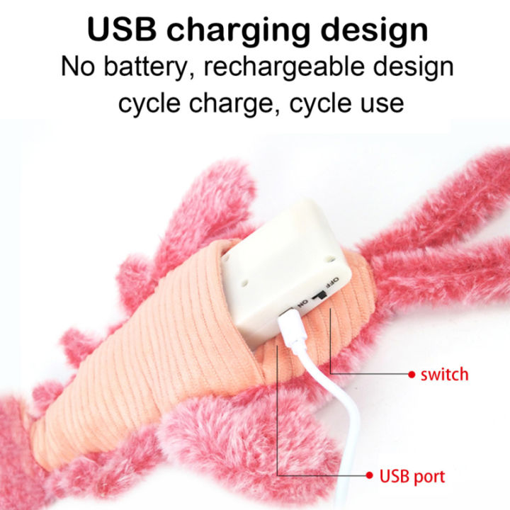 mi-แมวของเล่นสำหรับสัตว์เลี้ยงยัดนุ่นชาร์จ-usb-กุ้งจำลองสัตว์เลี้ยงกระโดดไฟฟ้ากุ้งก้ามกรามของเล่นตุ๊กตาเต้น