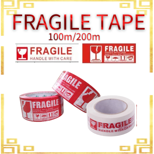 WHITE Fragile Tape/RED Fragile tape Packaging Tape 100M, 200M(with