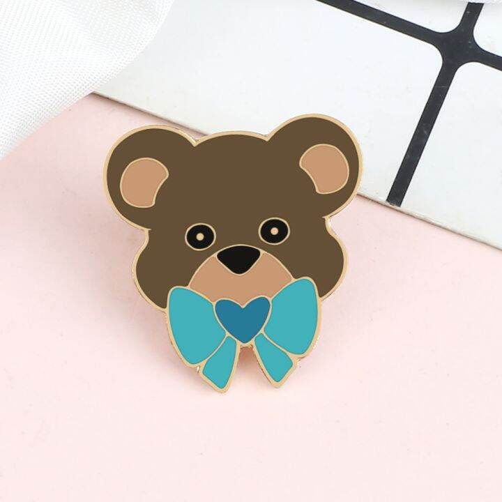 new-elegant-tie-bear-enamel-pin-never-give-up-round-shape-brooches-women-men-jeans-coat-lapel-pin-badges-jewelry-gift-for-friend