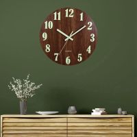 5X Luminous Wall Clock,12 Inch Wooden Silent Non-Ticking Kitchen Wall Clocks for Indoor/Outdoor Living Room