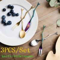 【CW】 3PCS/Set Durable Branches Pattern Dinnerware Cutlery Fruit Dessert Fork