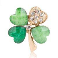 Green Four Leaf and Rhinestones Lapel Pins or Brooches for Women or Men In Assorted Designs Wedding Accessories Gift