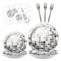 Disco Party Plates 96PCS 70s Decorative Party Tableware Set with Napkins Disco Ball Dinnerware for Engagement Party Ornament Household Forks for Cakes Salads Sandwiches suitable