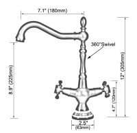 อ่างล้างหน้าก๊อกน้ำ Dual Handle Single Hole ก๊อกน้ำห้องครัวสีดำเสร็จสิ้นทองเหลืองหมุน Spout ห้องน้ำอ่างล้างจาน Tap 2nf647