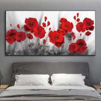 Red Poppies ดอกไม้ภาพวาดผ้าใบ Wall Art โปสเตอร์พิมพ์สีน้ำตกแต่งภาพห้องนั่งเล่น Cuadros