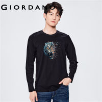 GIORDANO Men Pets Series T-Shirts Tiger Art Print 100% Cotton Tee Crewneck Long Sleeve Simple Fashion Casual Tshirts 91093248