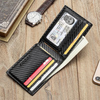 Carbon Fiber Short Wallet With Photos Id Window Big Capacity Male Short Money Purse fit for 4 Cards Holder