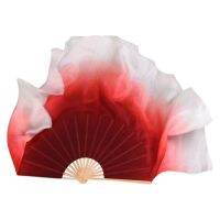 Colorful Hand Made Dance Fan Handheld Bamboo Fan Veils Silk Women Folk Dance Veil 1 Pair 2 Layers Light Silk Dance Veil Hand Dye(1L+1R)