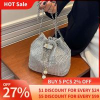 【Lanse store】Luxury designer purses and handbags bags for women silver bucket clutch purse evening banquet bag female rhinestone shoulder