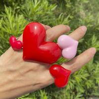 Lost Lady Cute Exaggerated Big Red Heart Rings for Women Girls Statement Resin Finger Rings Jewelry Gift Accessories