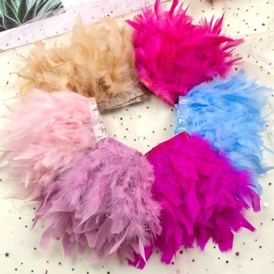 1Meter Multicolor Turkey Feather Trim Fringe Fluffy Stripped Plumas 10-15cm for Wedding Clothing Crafts Decoration
