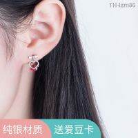 ? ornaments jewelry เครื่องประดับอัญมณี ปีใหม่เงินสเตอร์ลิงต่างหูรูปหัวใจโบว์ผู้หญิงที่สามารถเคลื่อนย้ายต่างหูการออกแบบความรู้สึกเฉพาะต่างหูอารมณ์สุทธิสีแดง