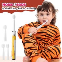 ۞☃✳ Sonic Childrens Electric Toothbrush Colorful Cartoon With Replacement Heads Ultrasonic Rechargeable Soft Hair Cleaning Brush