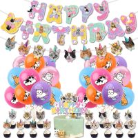 【DT】hot！ 1set Balloons Tooper Birthday Decorat Cats Face Kawaii Meow Supplies