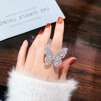 Zircon Butterfly Ring Gem Stone Opening Exaggerated Big Knuckle Rings for Women Charming Wedding Party Jewelry Gift Dropshipping