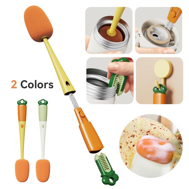 Bottle Cleaning Brush, 3 In 1 Multifunctional Cute Carrot Cup Lid