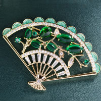 Fashion Folding Fan Ethnic Women Brooches Jewelry High Quality Gold Plated Zirconia Aesthetic Metal Pins For Clothes