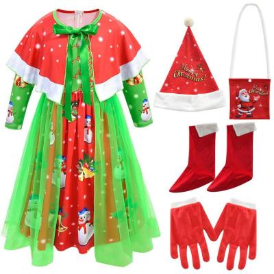 Christmas Costumes for Kids Christmas Party Fancy Dress Festive Childrens Clothing Set with Shawl Hat Shoe Glove and Bag bearable