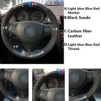 Car Steering Wheel Cover Hand-stitched Black Suede Black Carbon Fiber For BMW M Sport M3 E90 E91 E92 E93 E87 E81 E82 E88