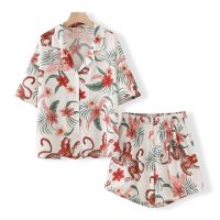 COD SDFGDERGRER Summer thin comfortable and soft rayon homewear Fashion casual lapel cardigan short-sleeved shorts pajamas set
