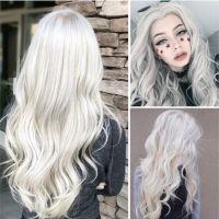 [COD] Foreign trade and womens medium long curly hair wavy headgear silver white fashion wig rose net