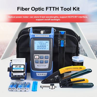 ◘✕ Fiber Optic FTTH Tool Kit Optical Power Meter Fiber Cleaver Wire Stripper Optical Fiber Cold Connection Tools Set Storage Bag