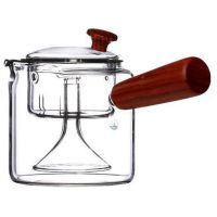 THLT9A 500ML Glass Teapot Wooden Handle Thickened Heat-Resistant Glass Kettle Side Handle Flower Teapot Tea Set