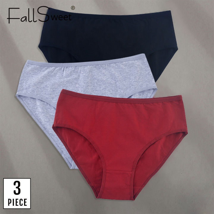 FallSweet 3Pcs/Lot! Cotton Panties for Women Mid Waist Underpanty Plus Size Comfortable  Solid Color Brief Size L-XXL