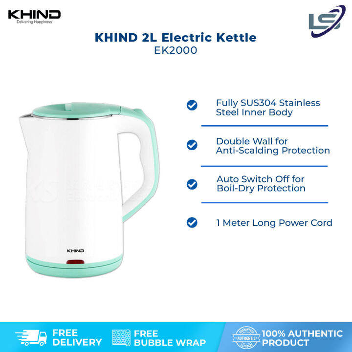 KHIND 2L Electric Kettle EK2000 Fully SUS304 Stainless Steel Inner