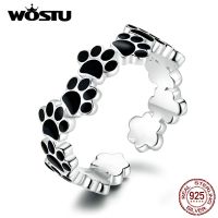 {BUSA Fashion Accessories} WOSTU ปลอกคอสุนัขตีนพิมพ์ลายเท้าเงินสเตอร์ลิง925สามารถปรับได้เปิดได้ของผู้หญิงแฟชั่นปาร์ตี้ CQR603เครื่องประดับ