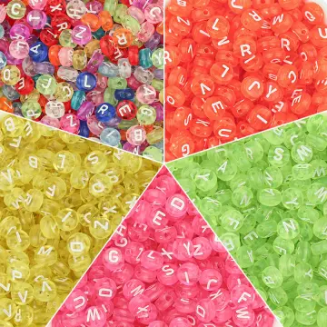Mixed Color Letter Acrylic Beads Round Flat Alphabet Loose Spacer