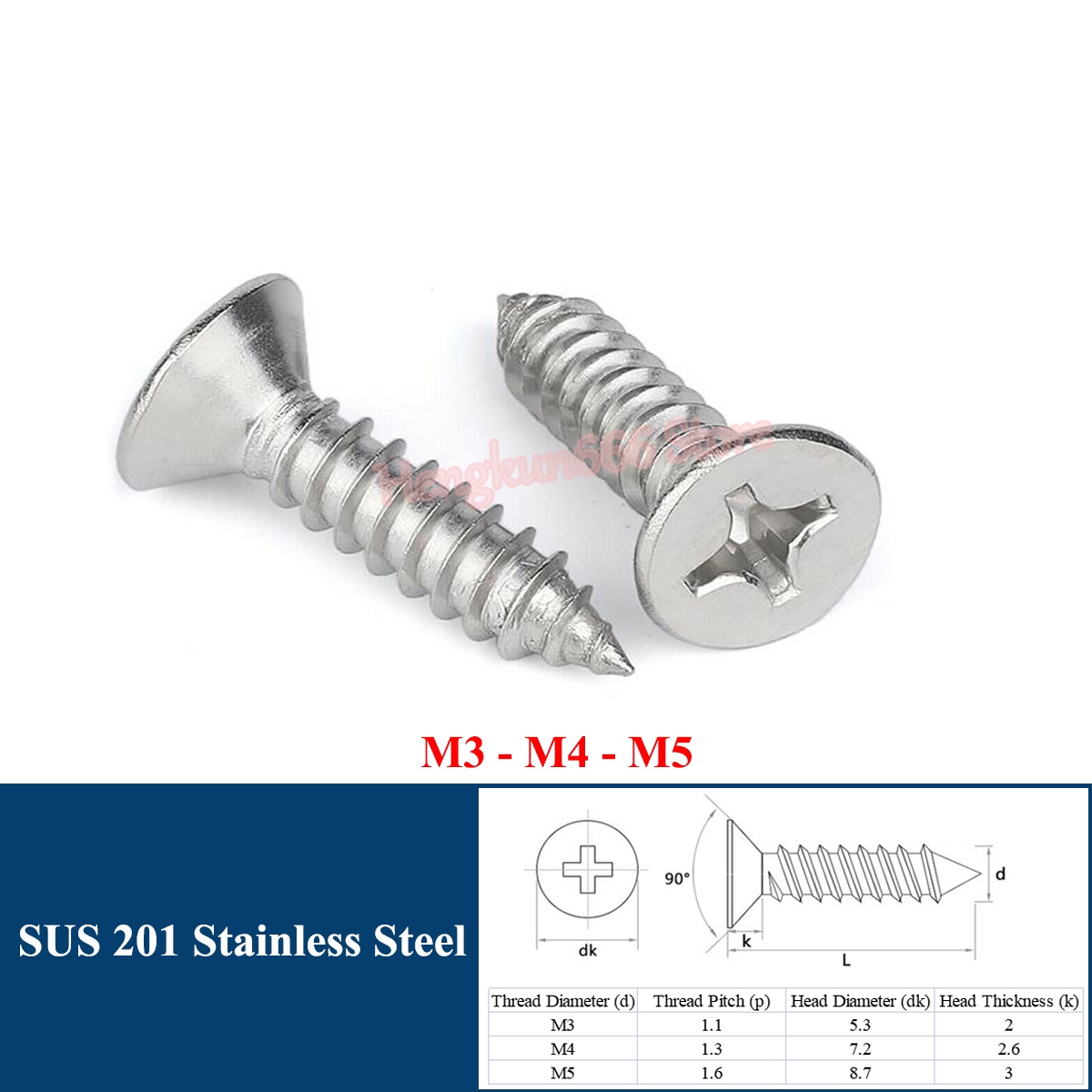 M3 M4 M5 Phillips Countersunk Head Self Tapping Screws Wood Screws 201 Stainless 