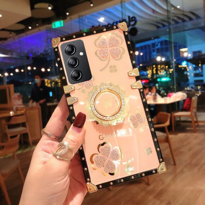 เคสฝาหลังสำหรับ-samsung-galaxy-a14-a24-a54-5g-4g-lte-2023เคสโทรศัพท์สำหรับผู้หญิงเคสมีที่ยึดจับ-tpu-นิ่มกันกระแทกกันการกระแทกเคสลายดอกไม้บานโคลเวอร์