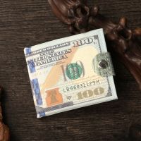 【CW】▥▦✔  Wallet Mens Short Canvas Foreign Currency Dollars Notes Pattern Money Clip Purses Card Cash Coin Holder