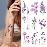 Purple Flowers Plant Butterfly Pattern Hand Arm Waterproof Tattoo Body Art Temporary Tattoo Stickers for Women Kids Girls Makeup