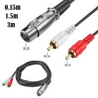 ตัวผู้สายสัญญาณเสียง RCA เป็น2 XLR 3ขาตัวขยายสัญญาณตัวผู้ตัวเมียสายเคเบิลของ Speakon ปลั๊ก AV มิกซ์เสียง XLR คู่กับสายดูเอิ้ล RCA 1.5เมตร/3M