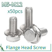 50pcs/lot M5 M6 M8 M10 M12 A2-70 Stainless Steel Hexagon Head with Serrated Flange Cap Screw Hex Washer Head Bolt Nails Screws Fasteners