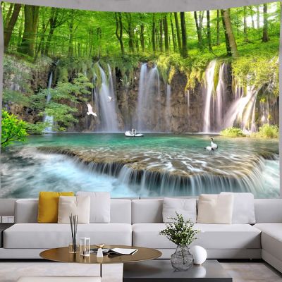 Forest Waterfall Tapestry Wall Hanging Tapestry Kawaii Room Decoration Witchcraft Wall Hanging Tapestry