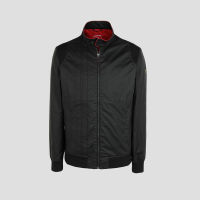 FERRARI เฟอร์รารี่ เสื้อแจ็คเก็ต รุ่น MEN SELF FABRIC TAPE HYBRID LEATHER BOMBER BLK