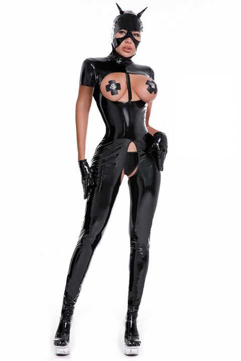 cod-secret-love-new-oily-sexy-lingerie-female-patent-leather-nightclub-cat-girl-jumpsuit-mirror-jacket