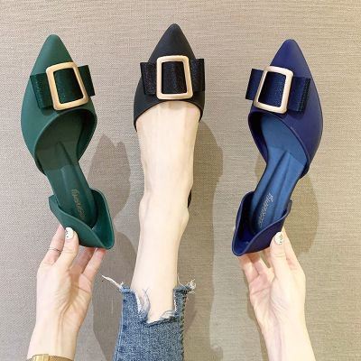 ✟ new plastic sandals with thick ins her tide han edition square buckle pointed high-heeled shoes fashion jelly