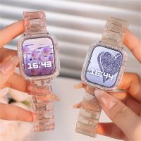 Glitter Clear Resin Strap for Apple Watch Band 8 7 SE 6 5 4 3 Shining Protective Case For iWatch 41 45 49 38 40 42 44mm Bracelet