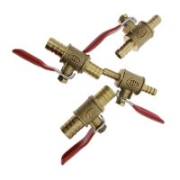 ▽❄ red handle Valve 6mm-12mm Hose Barb Inline Brass Water Oil Air Gas Fuel Line Shutoff Ball Valve Pipe Fittings