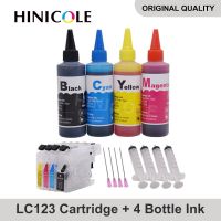 HINICOLE ขวดหมึก100มล. สำหรับ Brother LC 121 123 125 127 129 J132W เครื่องพิมพ์ J152W DCP-J4110DW + ตลับหมึกรีฟิล XL LC123