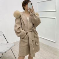 【YD】 2023 Cashmere Coat Real Fur Mid-length Wool Jacket Outerwear Collar and Cuffs