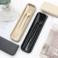 4PCS/Set Cutlery Tableware Spoon Fork Chopsticks Safe Wheat Straw Dinnerware with Box Travel Use Portable Kitchen Accessories