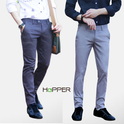 กางเกงสแลคขายาว Hopper Progress ผ้ายืด ขากระบอกเล็ก โทนเทา