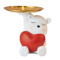 Creative White Bear Sculpture Statue Storage Tray Snacks Candy Fruit Keys and Sundries Storage Tray Decoration Craft