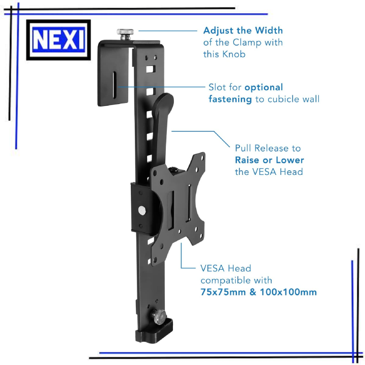 Black Office Cubicle Bracket VESA Monitor Mount Stand Hanger Attachment