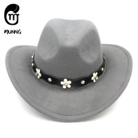 Munng Party Street Cute Young Boys Girls Panama Fedora Wool Blend Western Cowboy Hat Child Wide Brim Cap